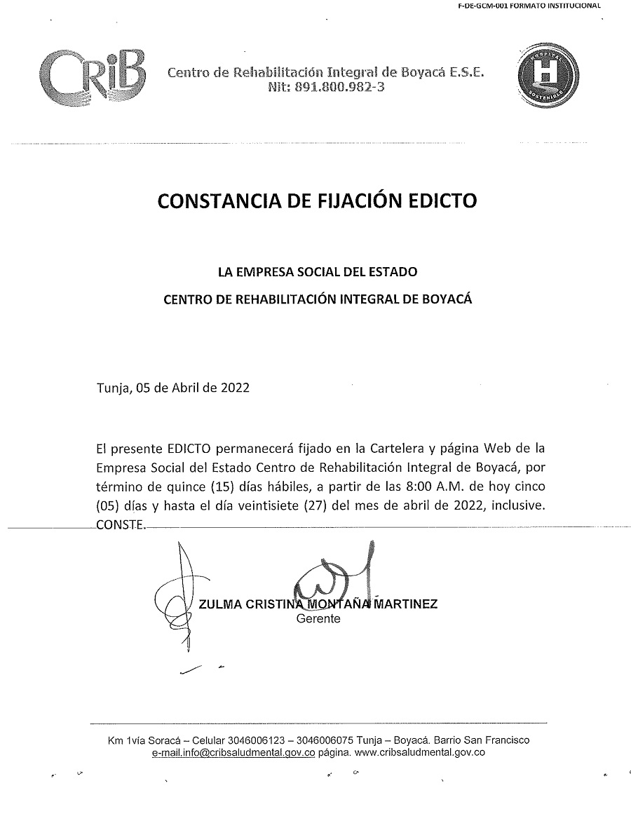 CONSTANCIA DE FIJACION EDICTO 001